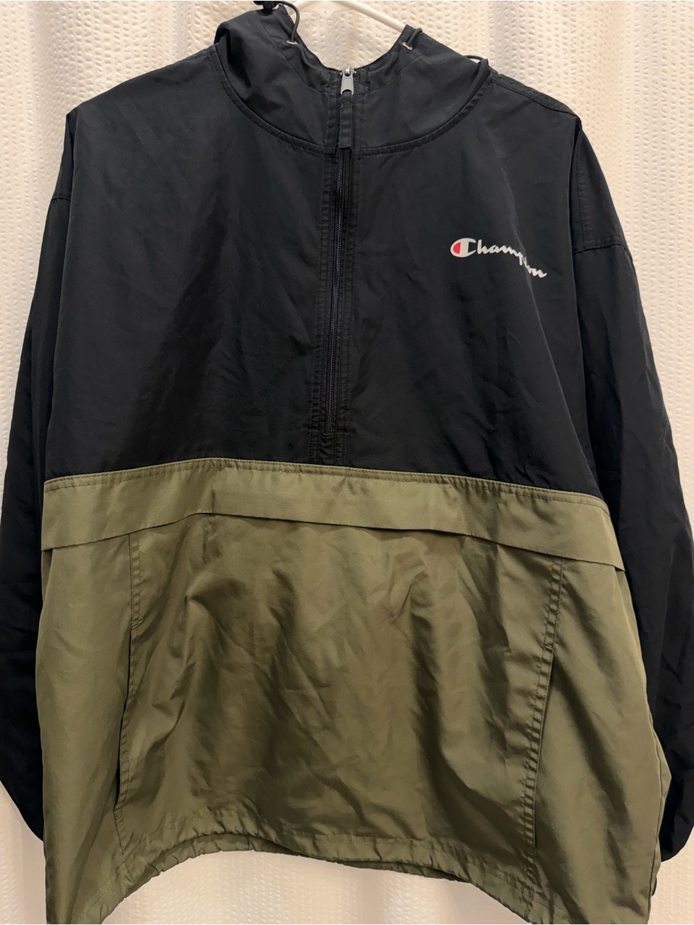 Champion Black and Olive Two-Tone Pullover Windbreaker